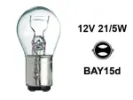 Glödlampa med metallfot 12v p21/5w,  bay15d